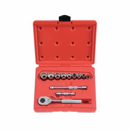 Proto® TorquePlus™ J52130 Socket Set, ASME B107.1/B107.500, 12 Points, 3/8 in Drive, 12 Pieces, Included Socket Size: 3/8 to 7/8 in, Metal Tool Box Container
