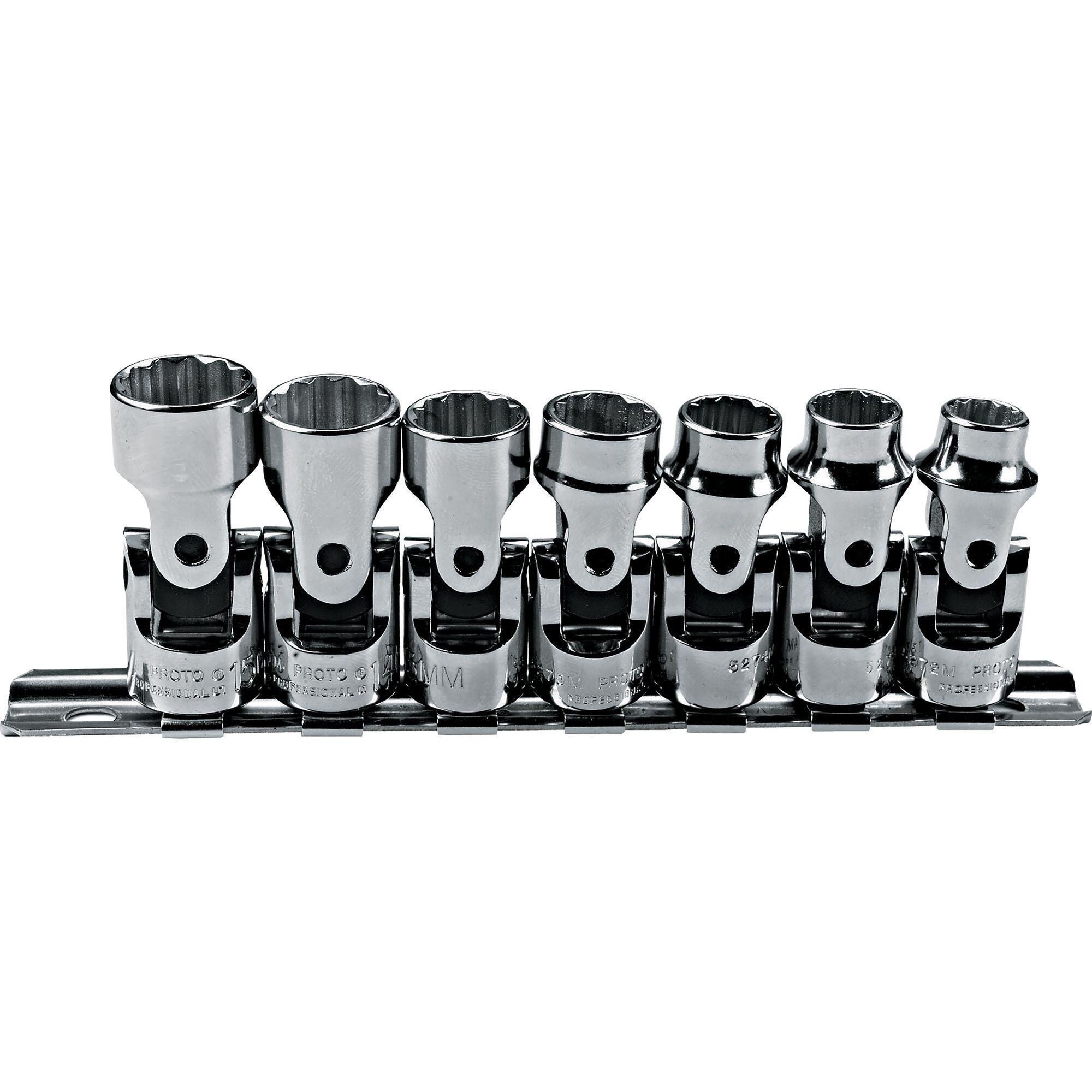 Proto® TorquePlus™ J52200 Socket Set, ASME B107.5M, 12 Points, 3/8 in Drive, 7 Pieces, Included Socket Size: 9 to 15 mm