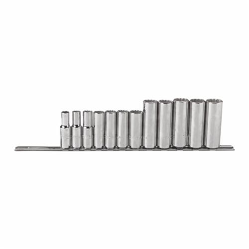 Proto® TorquePlus™ J52209 Deep Socket Set, ASME B107.5M, 12 Points, 3/8 in Drive, 12 Pieces, Included Socket Size: 8 to 19 mm