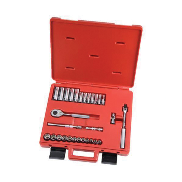 Proto® TorquePlus™ J52222 Combination Socket Set, ASME B107.5M/B107.500, 12 Points, 3/8 in Drive, 29 Pieces, Included Socket Size: 8 to 19 mm, Metal Tool Box Container