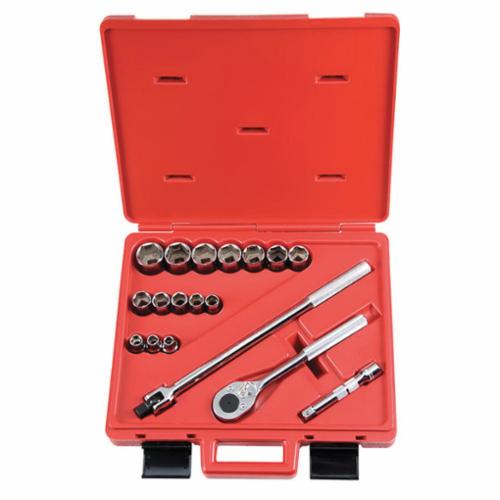 Proto® TorquePlus™ J54122 Standard Socket Set, ASME B107.1/B107.500, 6 Points, 1/2 in Drive, 18 Pieces, Metal Tool Box Container