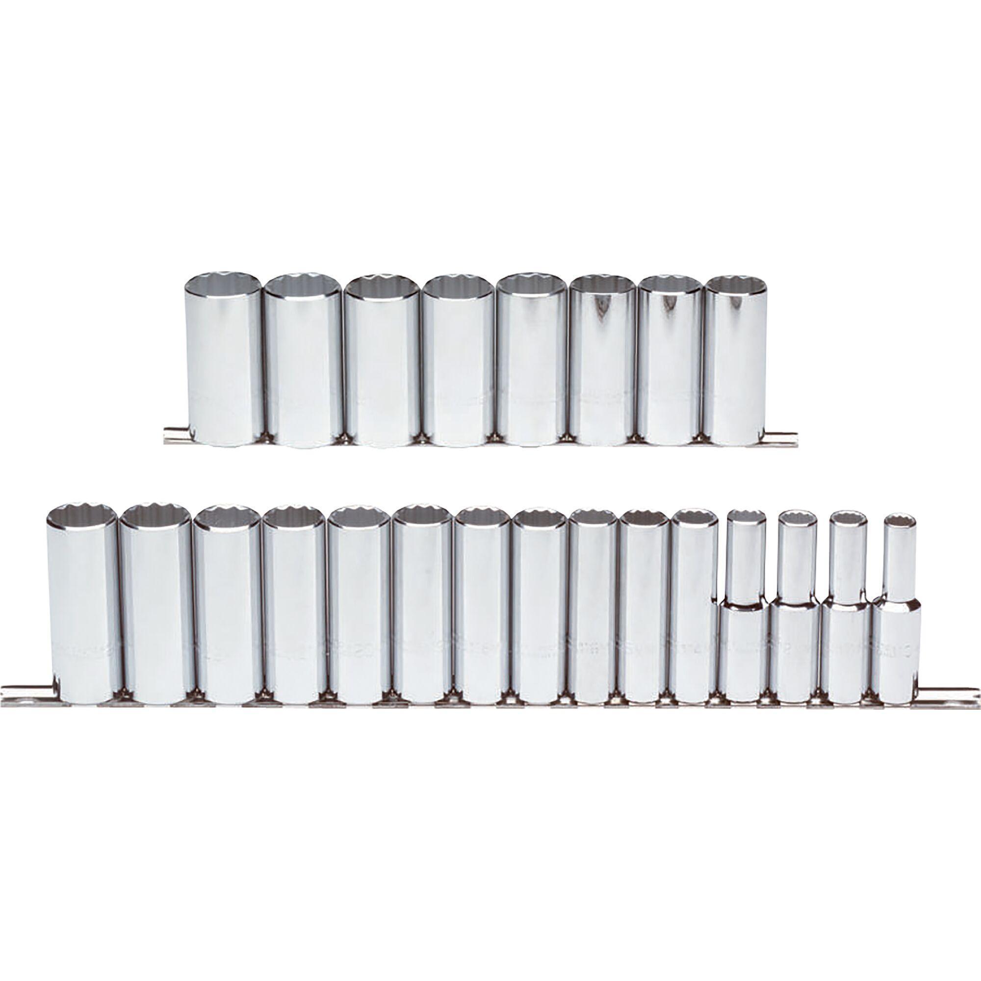 Proto® TorquePlus™ J54201 Deep Socket Set, ASME B107.5M, 12 Points, 1/2 in Drive, 23 Pieces, Included Socket Size: 10 to 32 mm