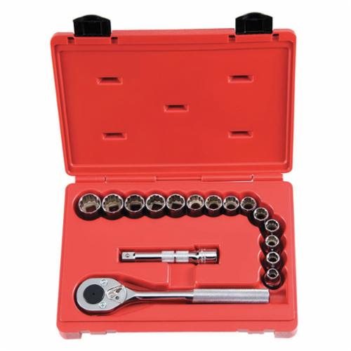 Proto® TorquePlus™ J54208 Socket Set, ASME B107.1/B107.500, 12 Points, 1/2 in Drive, 16 Pieces, Included Socket Size: 10 to 23 mm, Tool Box Container