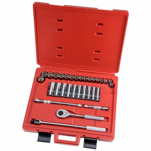 Proto® TorquePlus™ J54214 Socket Set, ASME B107.1/B107.500, 12 Points, 1/2 in Drive, 31 Pieces, Included Socket Size: 10 to 26 mm, Tool Box Container