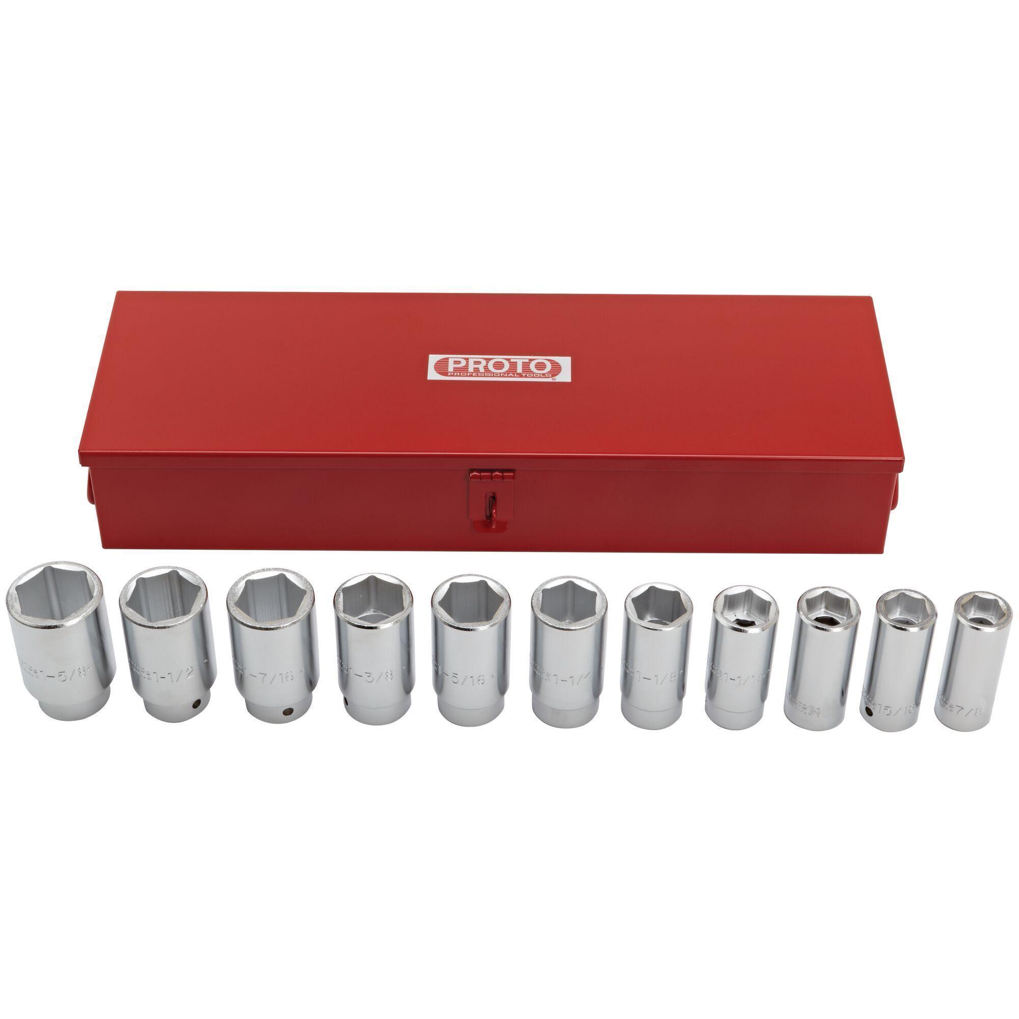 Proto® TorquePlus™ J55108 Socket Set, 6 Points, 3/4 in Drive, 11 Pieces, Included Socket Size: 7/8 to 1-5/8 in