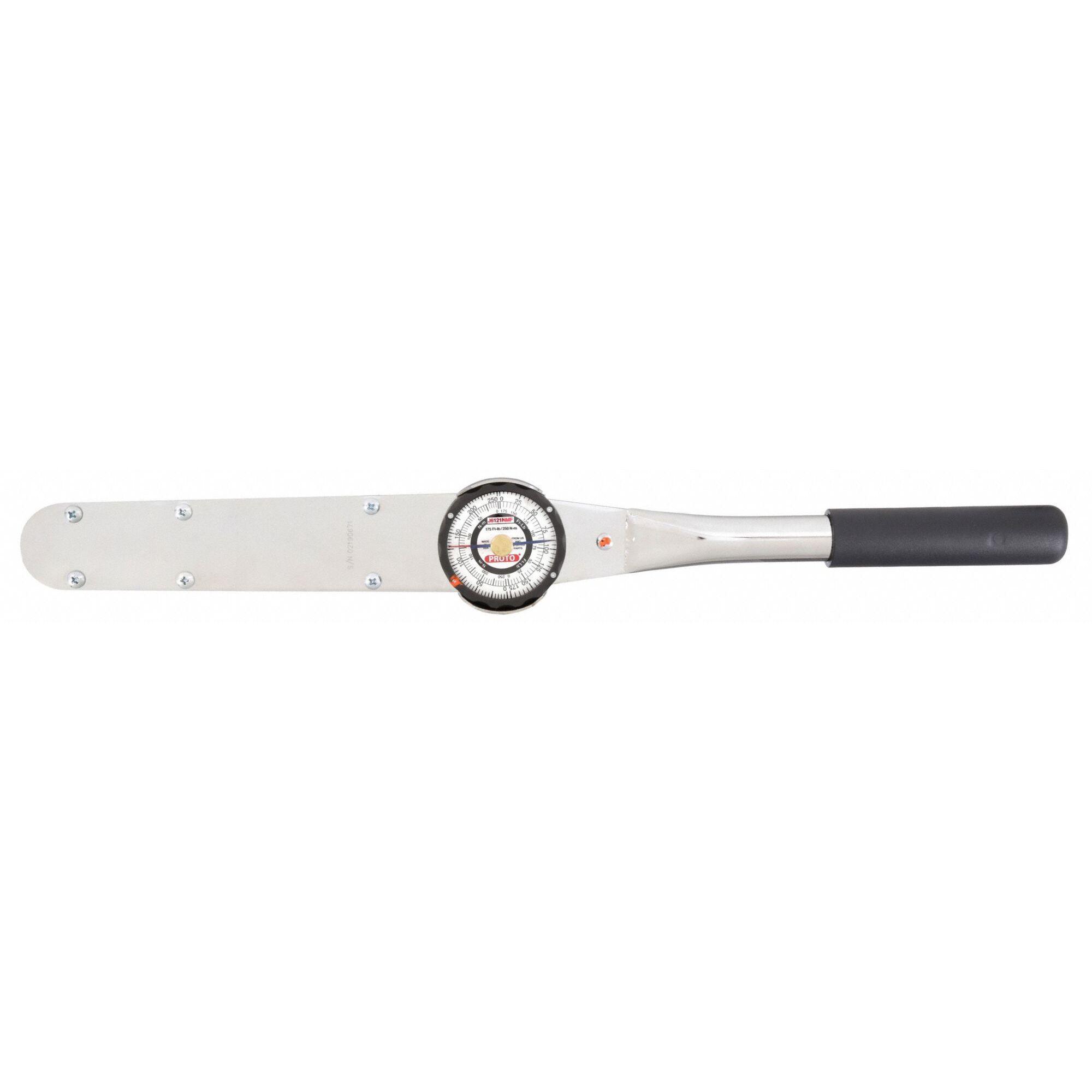 Proto® J6121NMF Dual Scale Dial Torque Wrench, 1/2 in Drive, 0 to 250 N-m, Fixed/Ratcheting Head, 21-1/2 in OAL, ASME B107.14M, 5 ft-lb Graduation