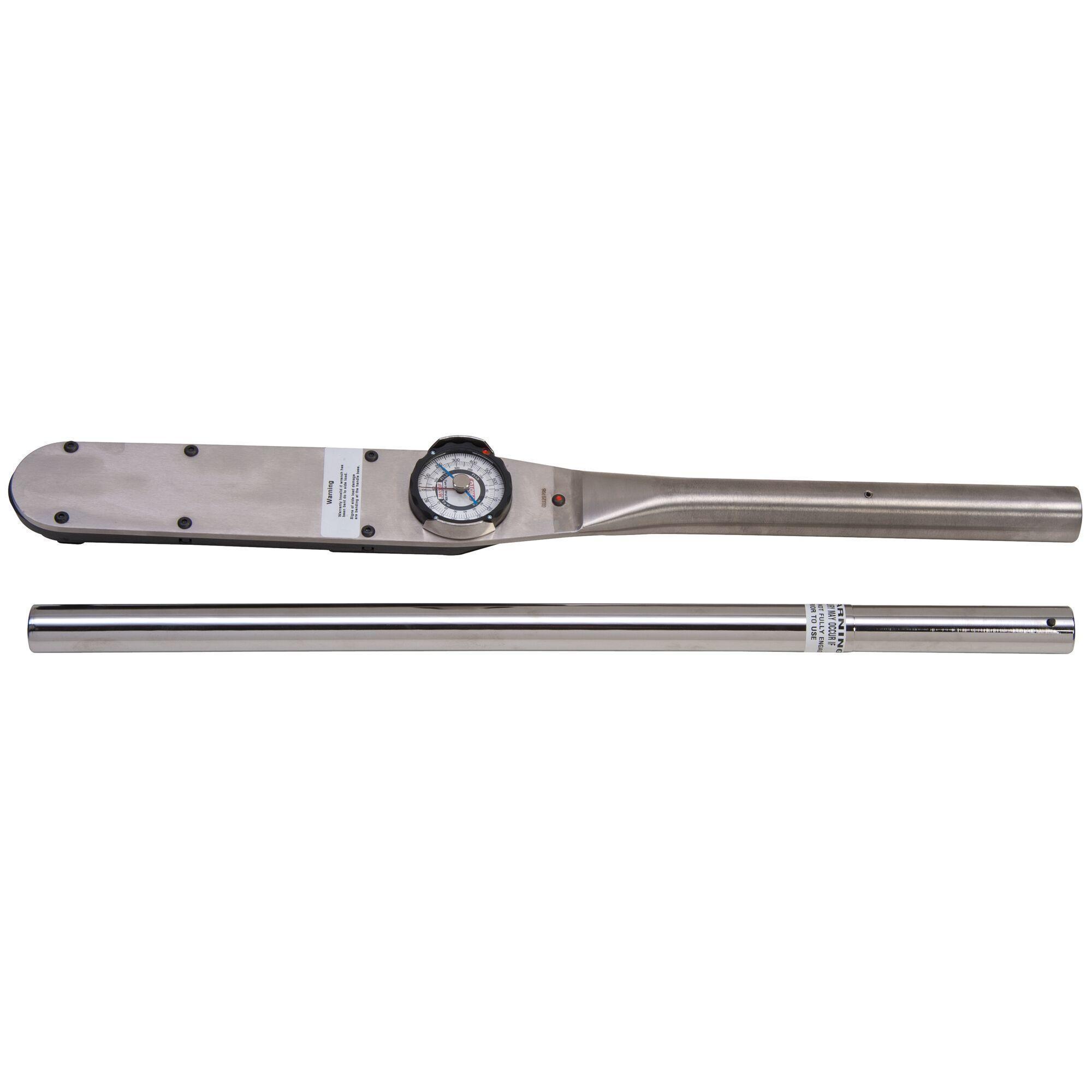 Proto® J6133F Dual Scale Dial Torque Wrench, 3/4 in Drive, 120 to 600 ft-lb, Fixed/Ratcheting Head, 46-1/2 in OAL, ASME B107.14M, ISO 6789, 10 ft-lb Graduation