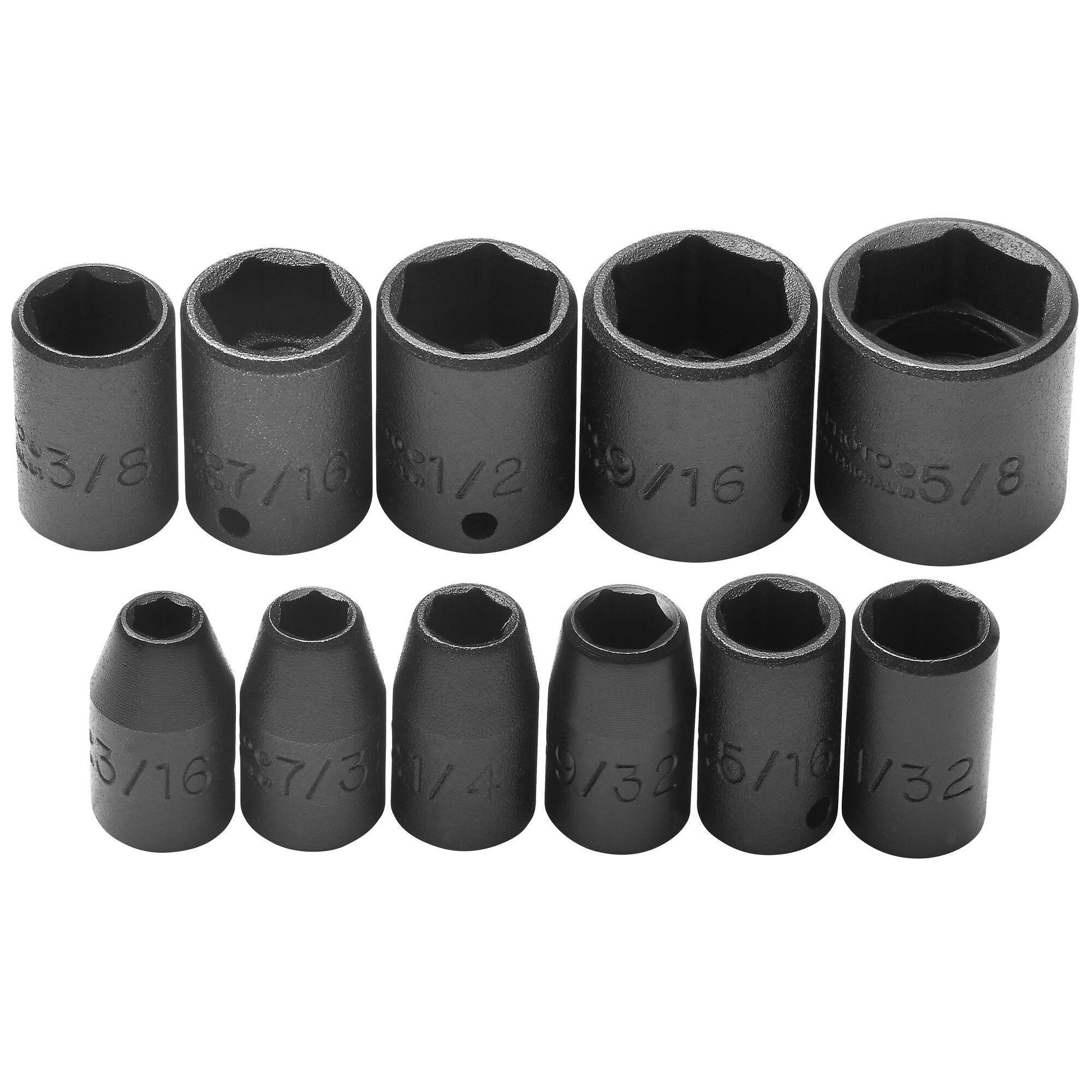 Proto® TorquePlus™ J69106 Standard Socket Set, Imperial, 11 Pieces, Alloy Steel, Black Oxide