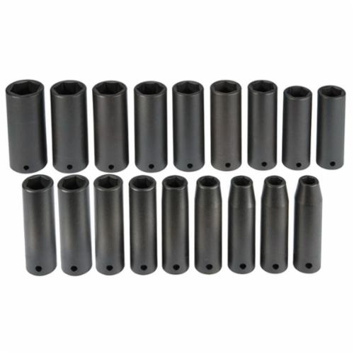 Proto® J72149M Deep Socket Set, ASME B107.33M, 6 Points, 1/2 in Drive, 18 Pieces, Included Socket Size: 10 to 27 mm