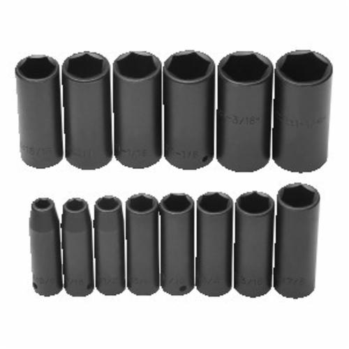 Proto® TorquePlus™ J74114 Deep Socket Set, ASME B107.2, 6 Points, 1/2 in Drive, 15 Pieces, Included Socket Size: 3/8 to 1-1/4 in