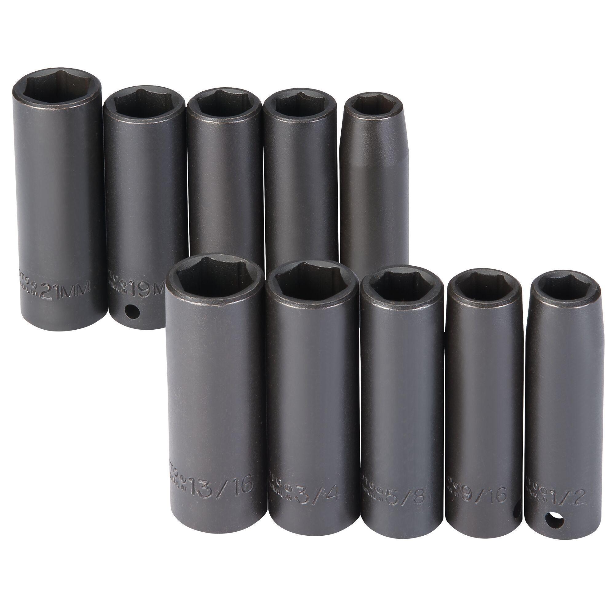 Proto® TorquePlus™ J74201 Impact Socket Set, ASME Specified, 6 Points, 1/2 in Drive, 10 Pieces