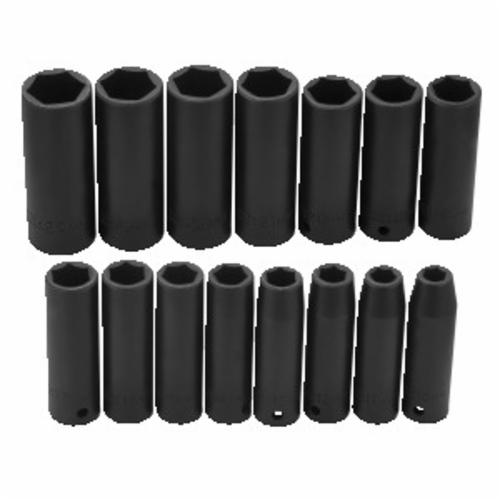 Proto® TorquePlus™ J74214 Deep Socket Set, ASME B107.33M, 6 Points, 1/2 in Drive, 15 Pieces, Included Socket Size: 10 to 24 mm