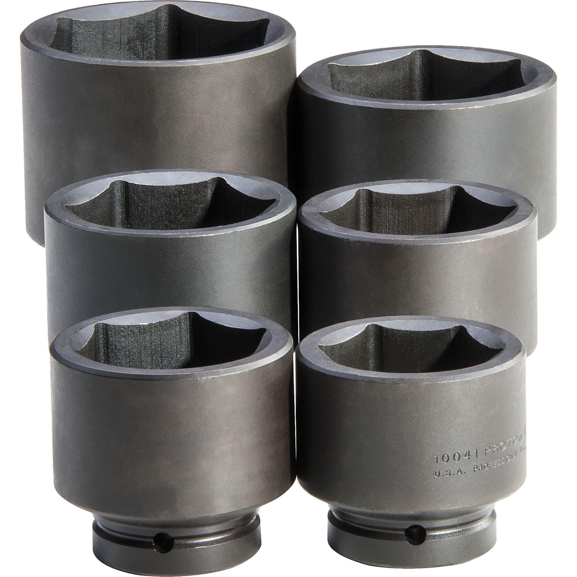 Proto® TorquePlus™ J76106 Impact Socket Set, ASME Specified, Imperial, 6 Points, 1 in Drive, 6 Pieces, Included Socket Size: 2-9/16 to 3-7/8 in