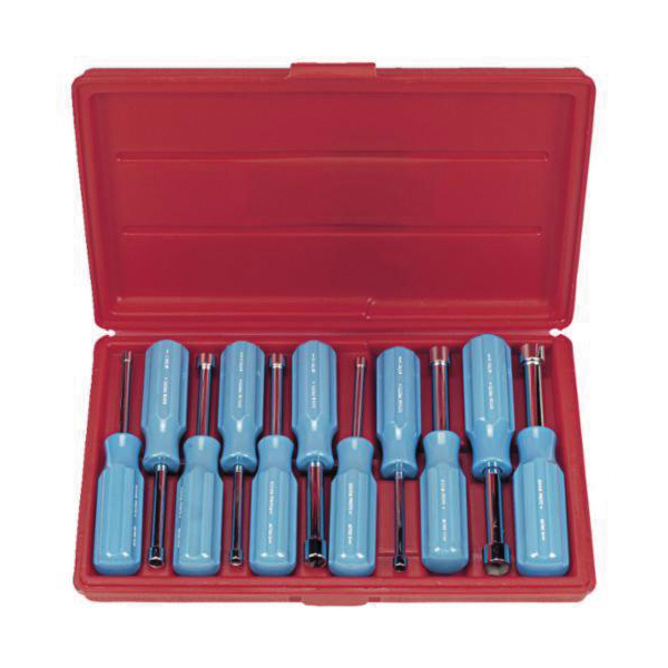 Proto® J9201MB Nut Driver Set, 4 to 14 mm, 11 Pieces, 6-3/4 to 7 in OAL, Fluted Handle, Steel/Plastic, Polished Chrome, ASME B107.12