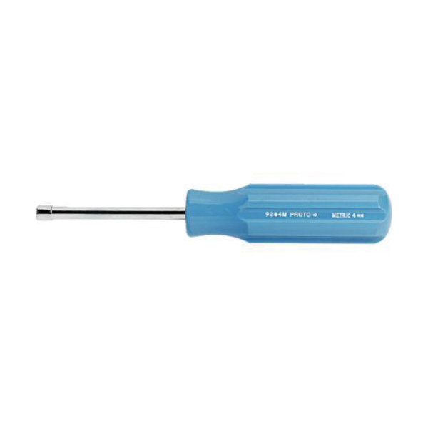 Proto® J9208M Nut Driver, 8 mm, Solid Round Shank, Blue Fluted Handle, ASME B107.110-2012, Polished Chrome