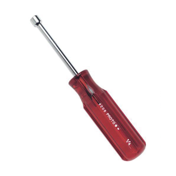 Proto® J9208 Nut Driver, 1/4 in, Solid Round Shank, Brown Fluted Handle, ANSI B107.12, ASME B107.110-2012, Federal GGG-W-657C, Polished Chrome
