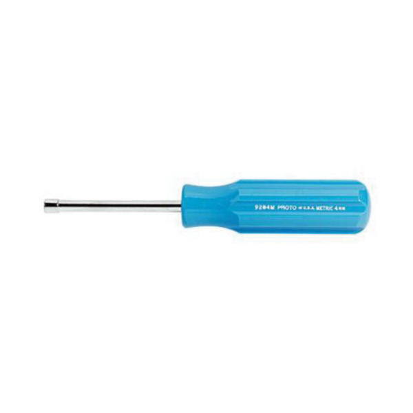 Proto® J9210M Nut Driver, 10 mm, Solid Round Shank, Blue Fluted Handle, ASME B107.110-2012, Polished Chrome