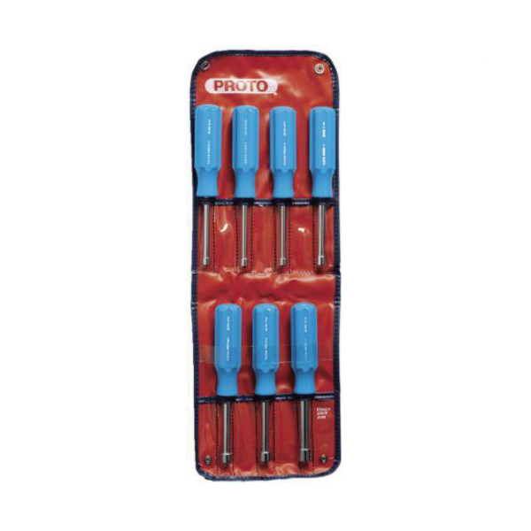 Proto® J9230M Nut Driver Set, 5.5 to 10 mm, 7 Pieces, 6-11/16 in OAL, Fluted Handle, Steel/Plastic, Polished Chrome, ASME B107.12