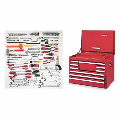 Proto® J99491 Intermediate Maintenance Tool Set With J442719-10RD-D Top Chest and Tool Box, Box Tool Storage, 3/8 in, 1/2 in Drive, 165 Pieces