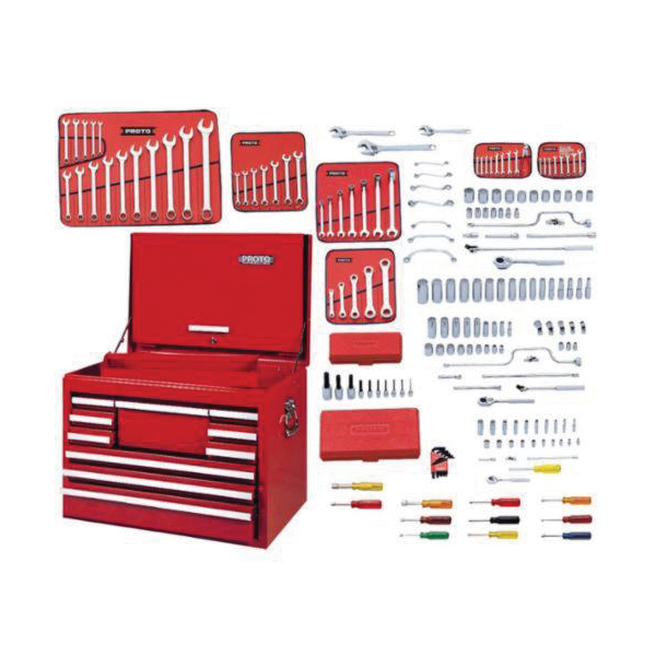 Proto® J99531 Master Tool Set With J442719-10RD-D Top Chest and Box, Box Tool Storage, 1/4 in, 3/8 in, 1/2 in Drive, 194 Pieces
