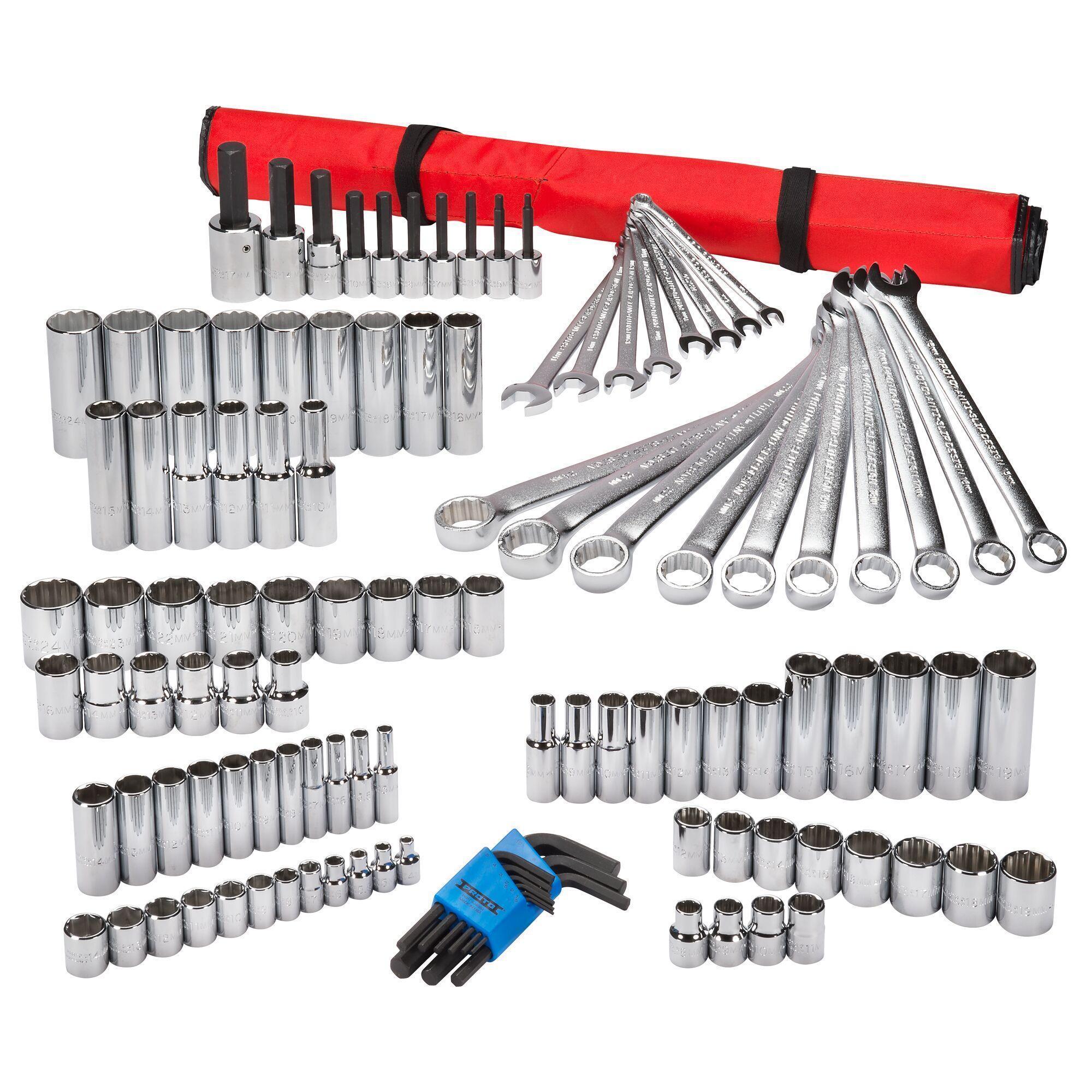 Proto® Ergonomics™ J99570 Metric Tool Set, 1/4 in, 3/8 in, 1/2 in Drive, 111 Pieces, ANSI Specified