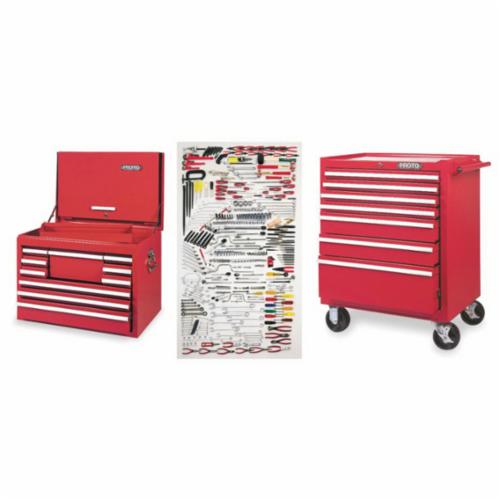 Proto® J99831 Advanced SAE Master Maintenance Tool Set With J442719-10RD-D Top Chest, J442735-7RD Roller Cabinet/Box Tool Storage, 1/4 in, 3/8 in, 1/2 in Drive, 411 Pieces