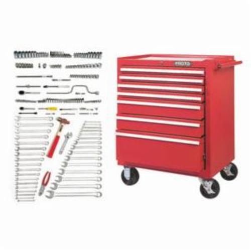 Proto® J99901 Intermediate Metric SAE Master Tool Set, J442735-7RD Roller Cabinet/Box Tool Storage, 1/4 in, 3/8 in Drive, 179 Pieces, ANSI Specified