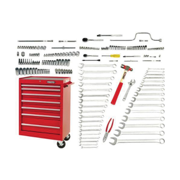 Proto® J99902 Intermediate Metric SAE Master Maintenance Tool Set, J442742-7RD Roller Cabinet/Box Tool Storage, 1/4 in, 3/8 in Drive, 179 Pieces