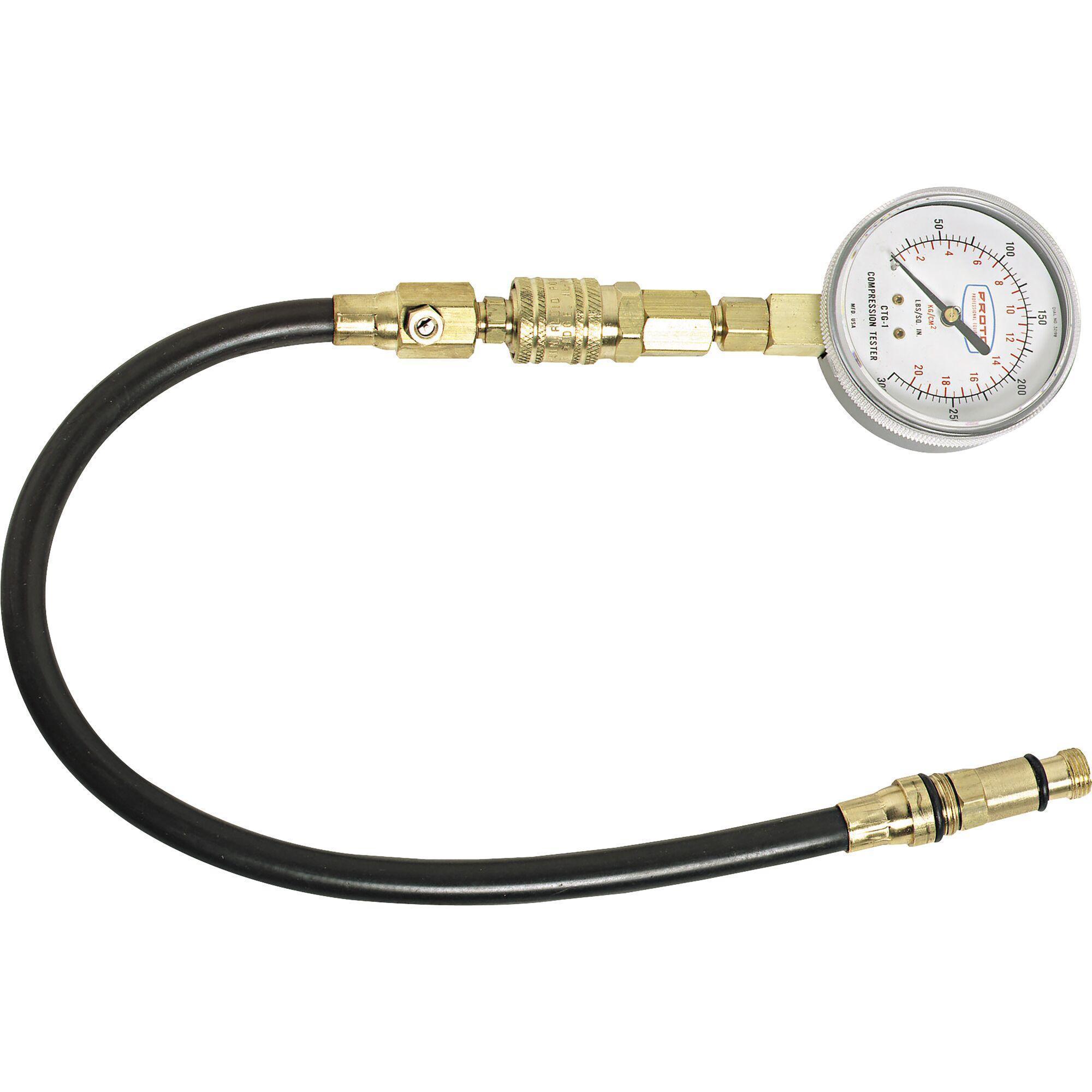 Proto® JCTR10 Flexible Compression Test Gauge Kit, 300 psi, Dial Display, Spark Plug Thread Connector