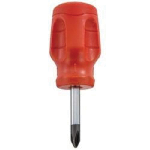 Proto® JP02112R Stubby Screwdriver, #2 Crosspoint/Phillips® Point, Alloy Steel Shank, 3-1/2 in OAL, Black Oxide/Polished Chrome, ASME B107.15