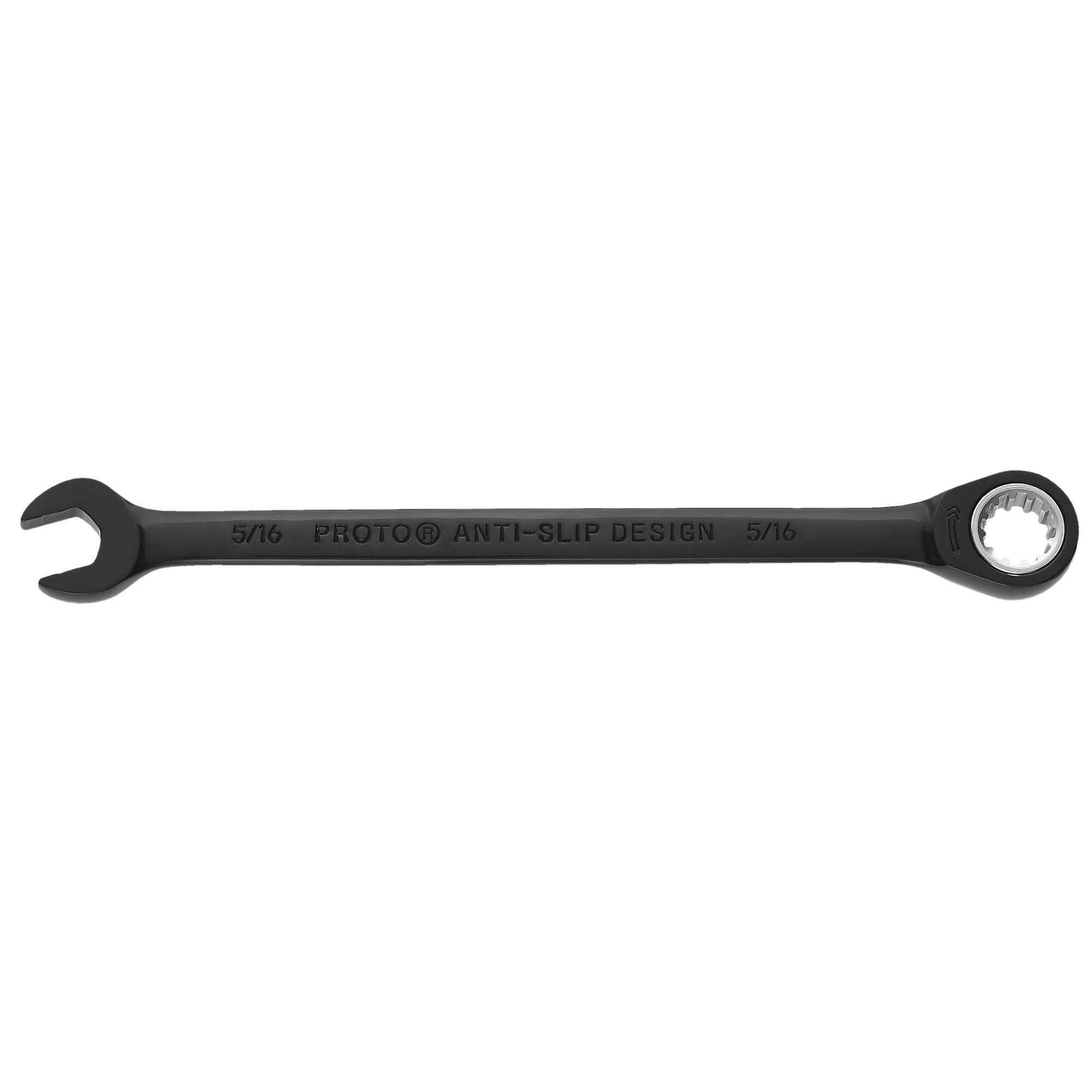 Proto® JSCR10 Non-Reversible Combination Wrench, Imperial, 5/16 in, 12 Points, 15 deg Offset, 5-1/2 in OAL, Chrome Vanadium Steel, Polished Chrome/Black, ASME Specified