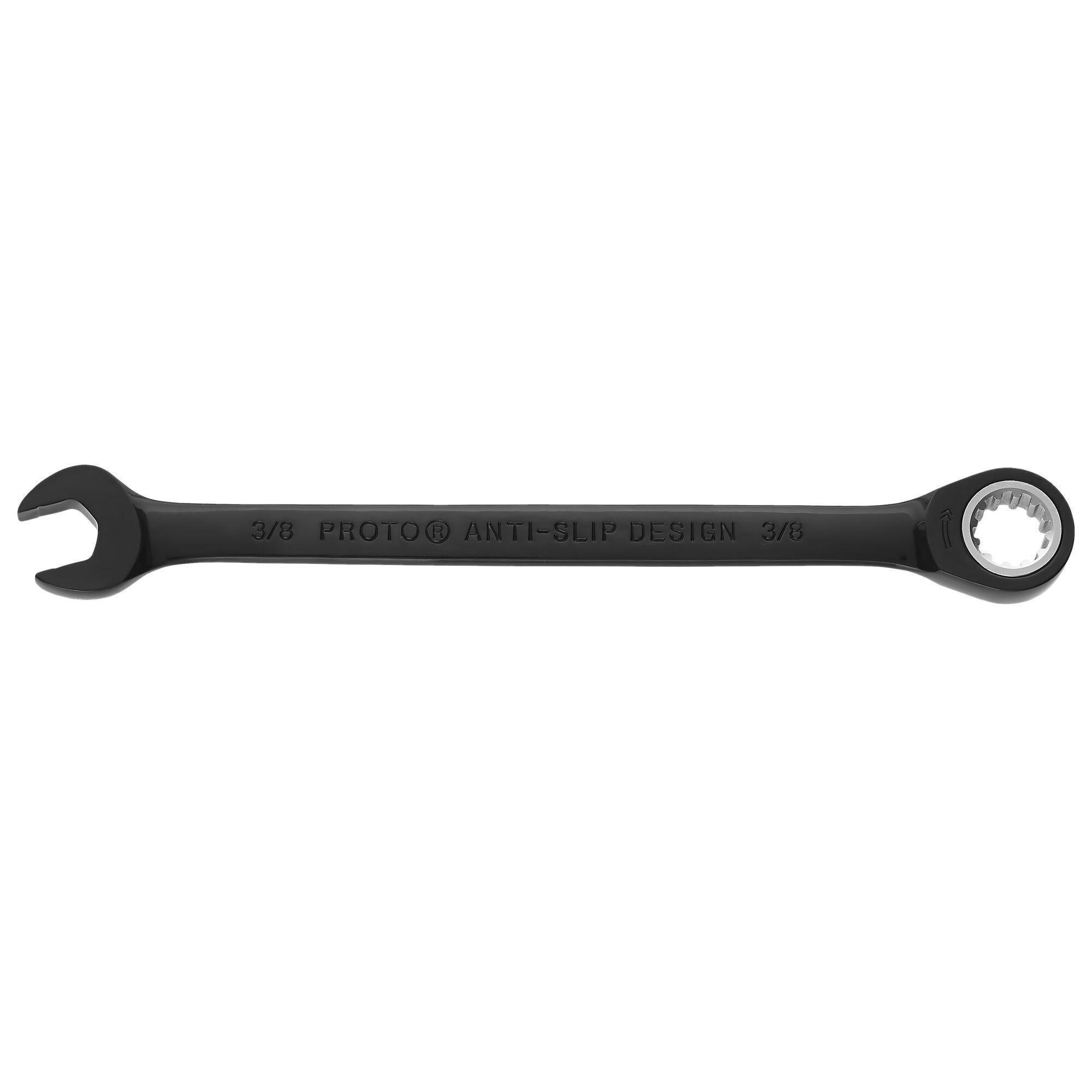 Proto® JSCR12 Non-Reversible Combination Wrench, Imperial, 3/8 in, 12 Points, 15 deg Offset, 6-1/4 in OAL, Chrome Vanadium Steel, Polished Chrome/Black, ASME Specified