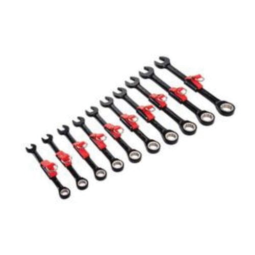 Proto® JSCRM-10S-TT Anti-Slip Non-Reversible Ratcheting Tether Ready Combination Wrench Set, Metric, 10 Pieces, 10 to 19 mm, Polished Chrome/Black