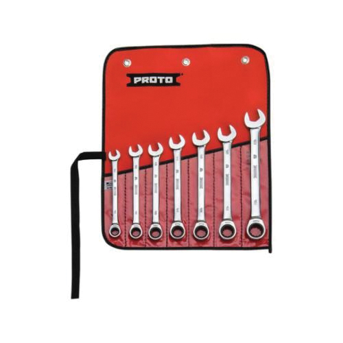 Proto® JSCRMT-7S Non-Reversible Ratcheting Wrench Set, Metric, 7 Pieces, 10 to 18 mm, Full Polished