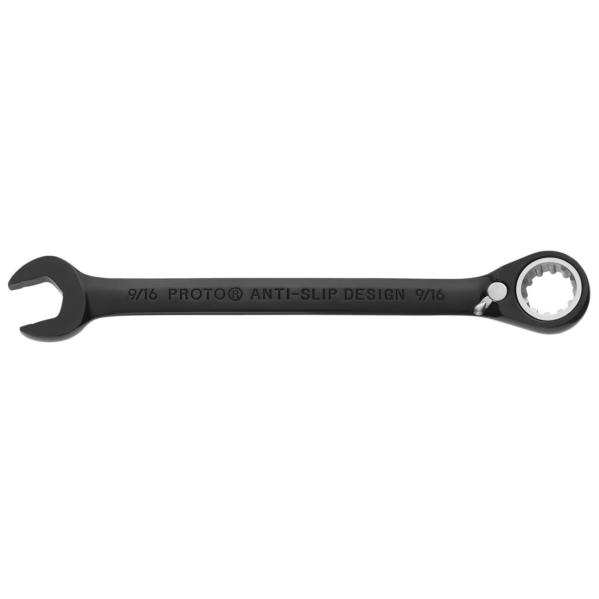 Proto® JSCV18 Reversible Combination Wrench, 9/16 in Wrench, 12 Points, 15 deg Offset, 7-1/2 in OAL, Chrome Vanadium Steel, Polished Chrome/Black, ASME Specified