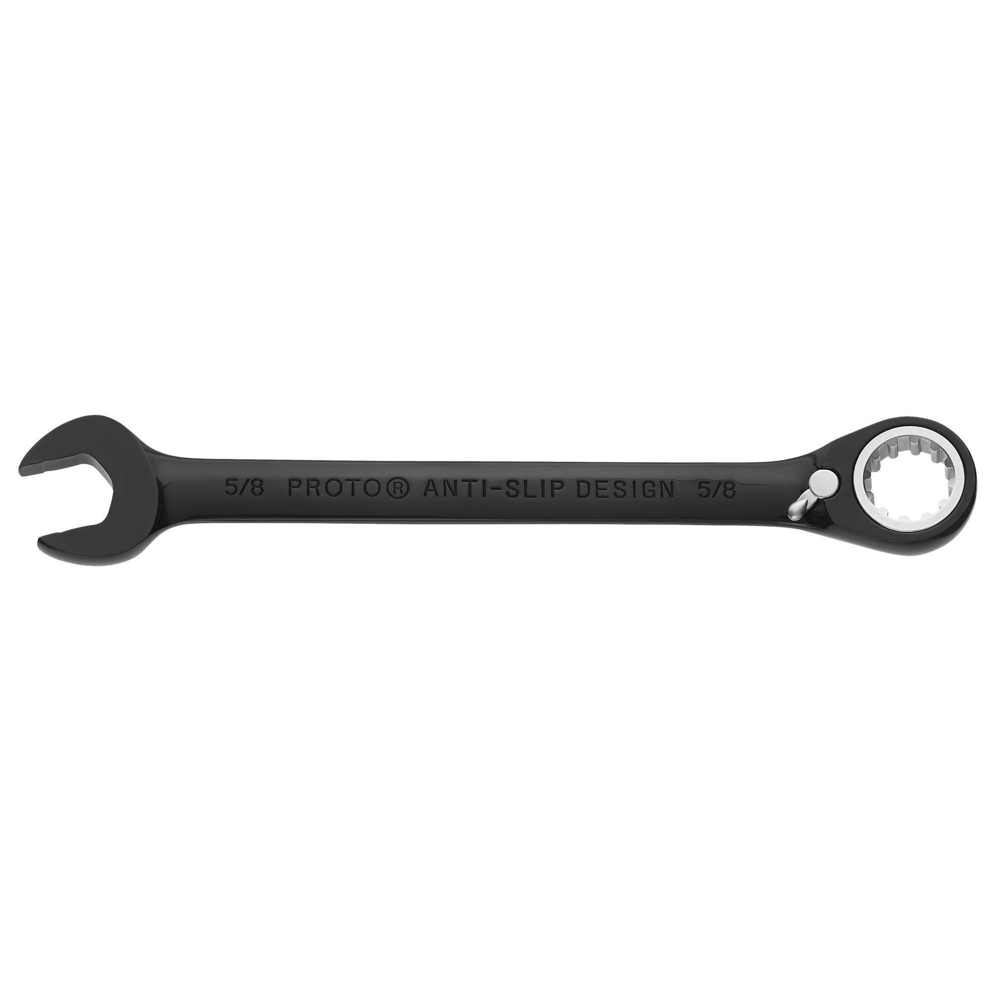Proto® JSCV20 Reversible Combination Wrench, Imperial, 5/8 in, 12 Points, 15 deg Offset, 8-3/16 in OAL, Chrome Vanadium Steel, Polished Chrome/Black, ASME Specified