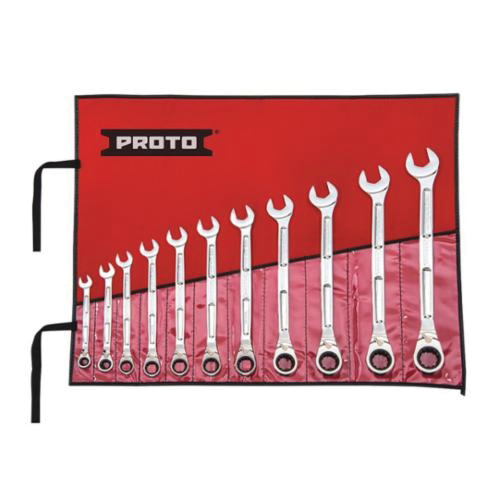 Proto® JSCV-11SA Ratcheting Reversible Combination Wrench Set, Imperial, 11 Pieces, 1/4 to 3/4 in, Full Polished