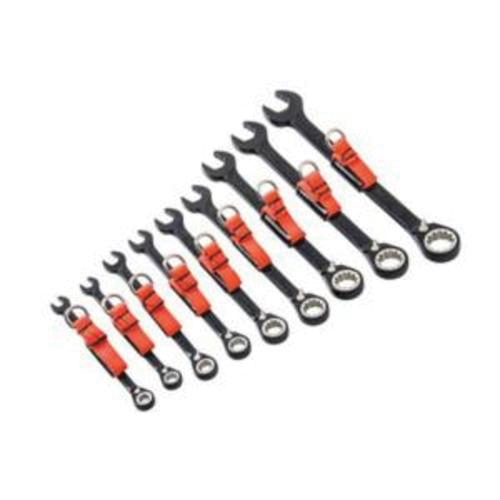 Proto® JSCV-9S-TT Fractional Anti-Slip Ratcheting Reversible Tether Ready Combination Wrench Set, Imperial, 9 Pieces, 9/32 to 3/4 in, Polished Chrome/Black