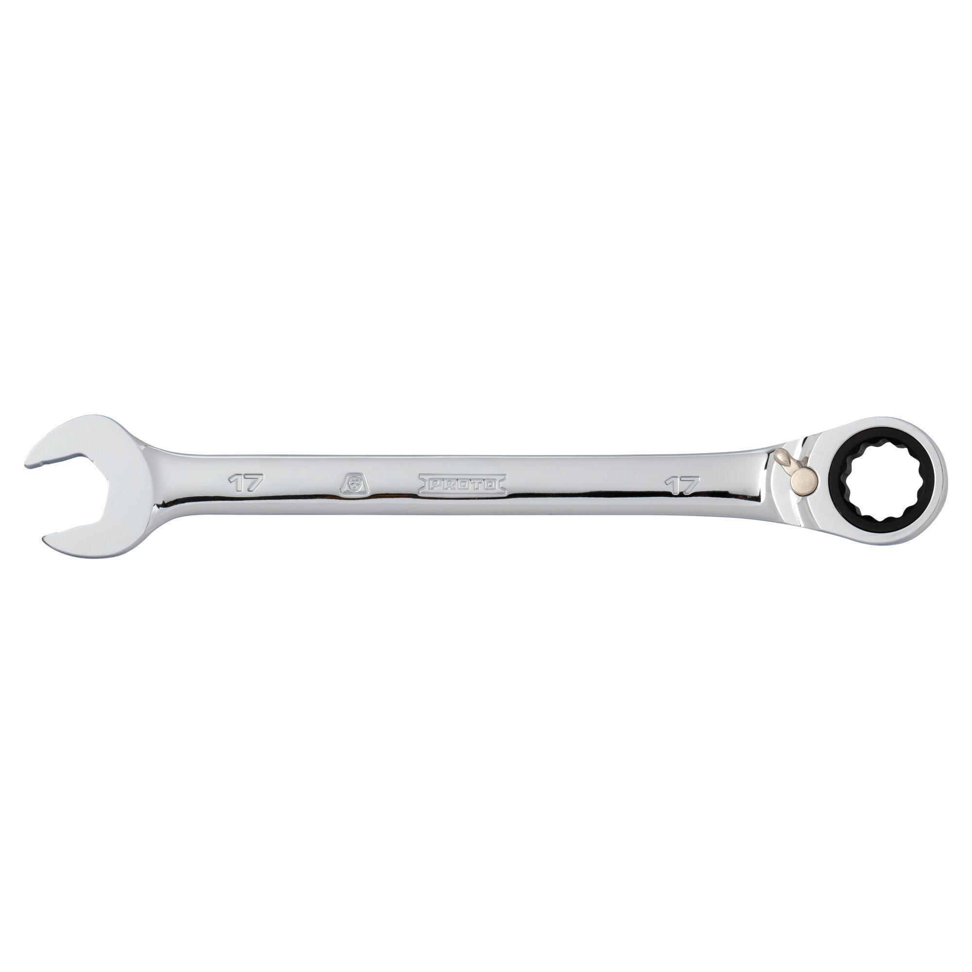Proto® JSCVM17T Reversible Spline Combination Wrench, 17 mm, 12 Points, 15 deg Offset, 8-7/8 in OAL, Forged Steel, Full Polished, ASME Specified