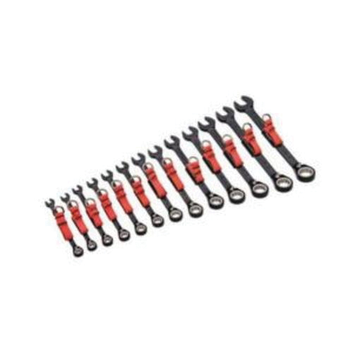 Proto® JSCVM-13S-TT Anti-Slip Ratcheting Reversible Tether Ready Combination Wrench Set, Metric, 13 Pieces, 7 to 19 mm, Polished Chrome/Black