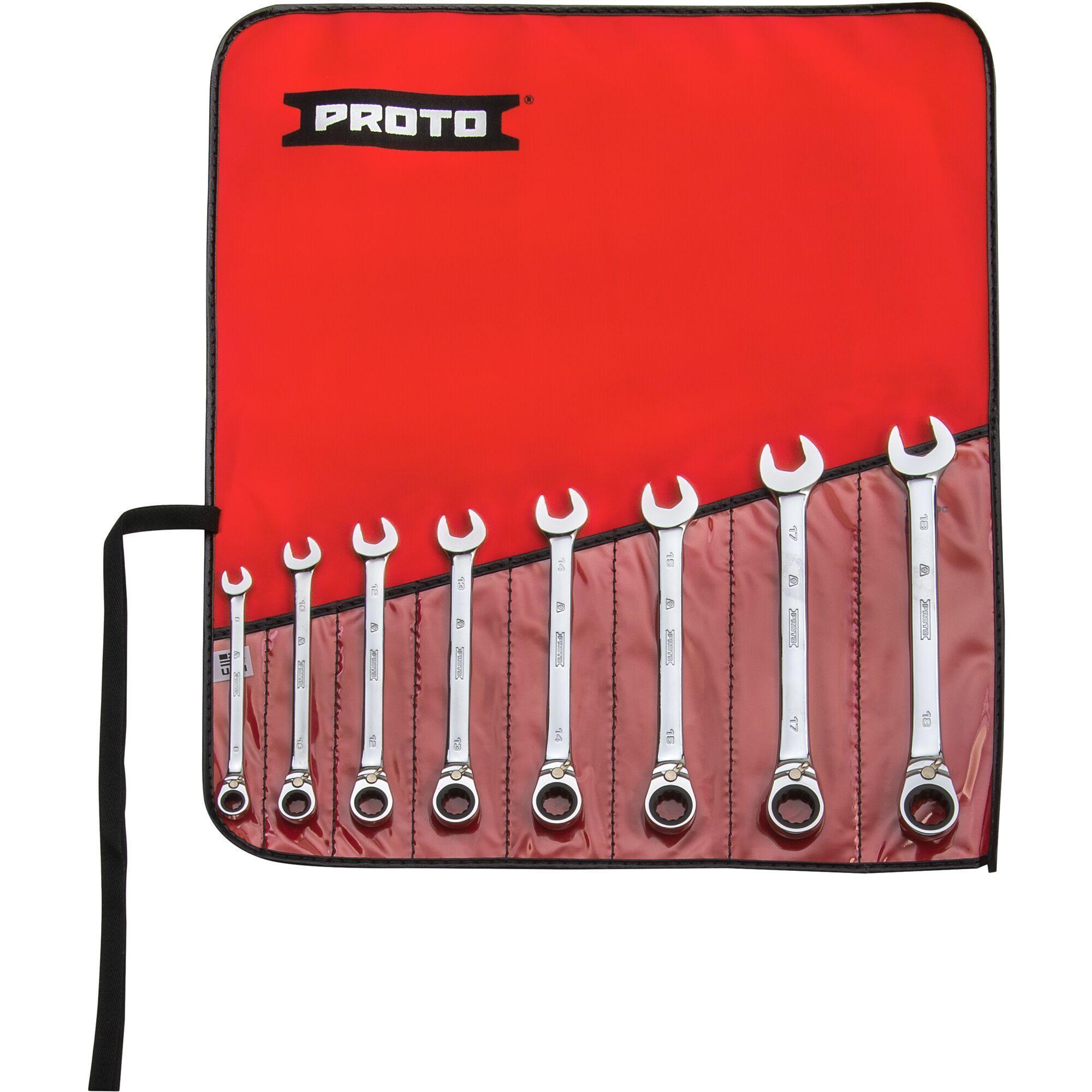 Proto® JSCVMT-8S Anti-Slip Ratcheting Reversible Wrench Set, Metric, 8 Pieces, 8 to 18 mm, Full Polished