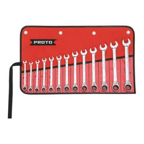 Proto® TorquePlus™ JSCVMT-13S Ratcheting Reversible Combination Wrench Set, Metric, 13 Pieces, 7 to 19 mm, Full Polished