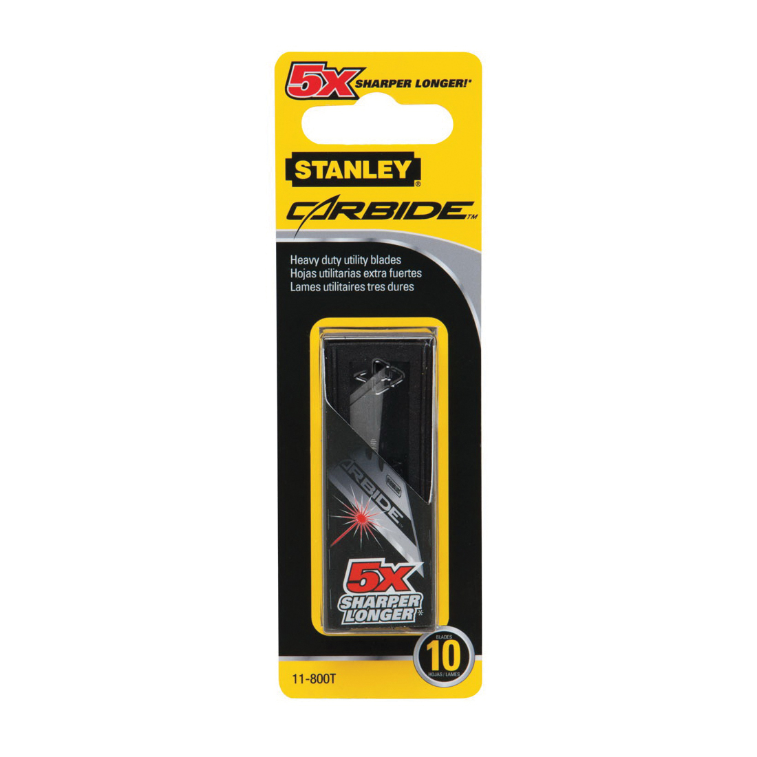 Stanley® FatMax® Carbide™ 11-800T General Purpose Heavy Duty Utility Blade, Carbon Steel, Sharp Point/Straight Edge, 2-7/16 in L x 3/4 in W Blade, Compatible With: 4A803 Utility Knife, 0.025 in THK