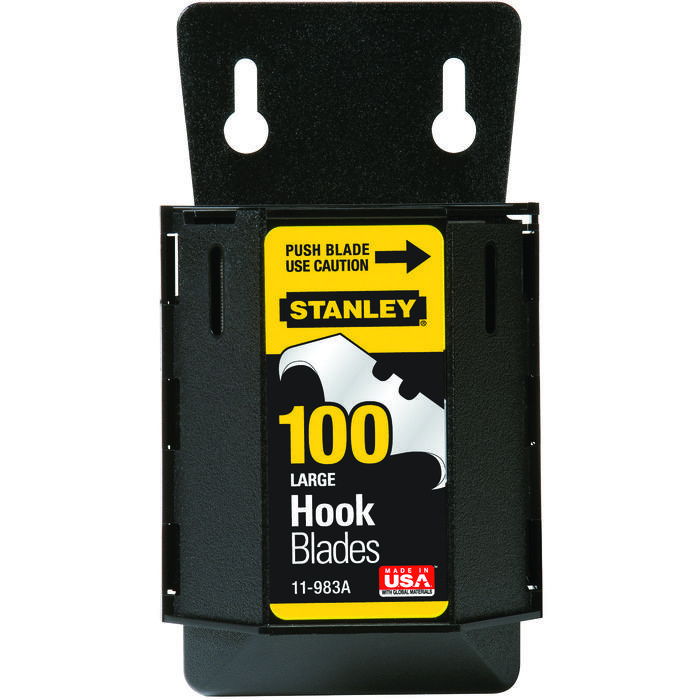 Stanley® 1996® 11-983A Utility Blade With Dispenser, High Carbon Steel, Large Hook, Sharp Point, 1-7/8 in L x 3/4 in W Blade, 0.025 in THK