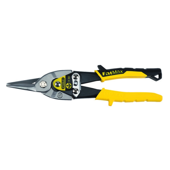 Stanley® FatMax® MaxSteel™ 14-563 Compound Action Aviation Snip, 18 ga Cold Rolled Steel, 23 ga Stainless Steel, 1-1/2 in Length of Cut, Straight Snip, Forged Chrome Molybdenum Steel Blade, Bi-Metal Grip