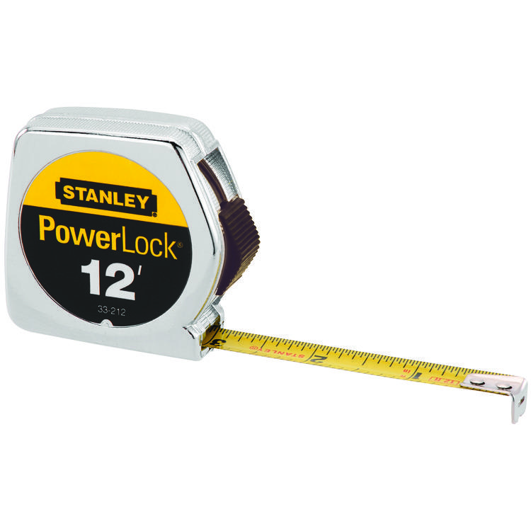 Stanley® 33-212 Tape Rule, 12 ft L x 1/2 in W Blade, Mylar® Polyester Film Blade, 1/16ths, 1/32nds Graduation