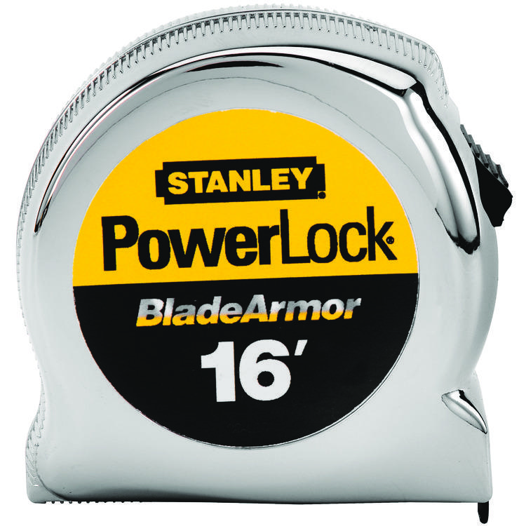 Stanley® PowerLock® 33-516 Reinforced Tape Rule With BladeArmor®, 16 ft L x 1 in W Blade, Steel Blade, 1/16ths, 1/32nds Graduation