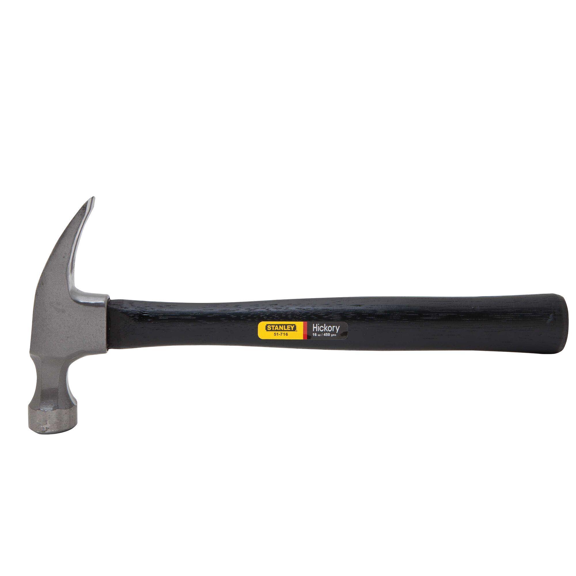 Stanley® 51-716 Nailing Hammer, 13-1/4 in OAL, Bell/Rim Tempered Face, Smooth Surface, 16 oz High Carbon Steel Head, Rip Claw, Hickory Wood Handle