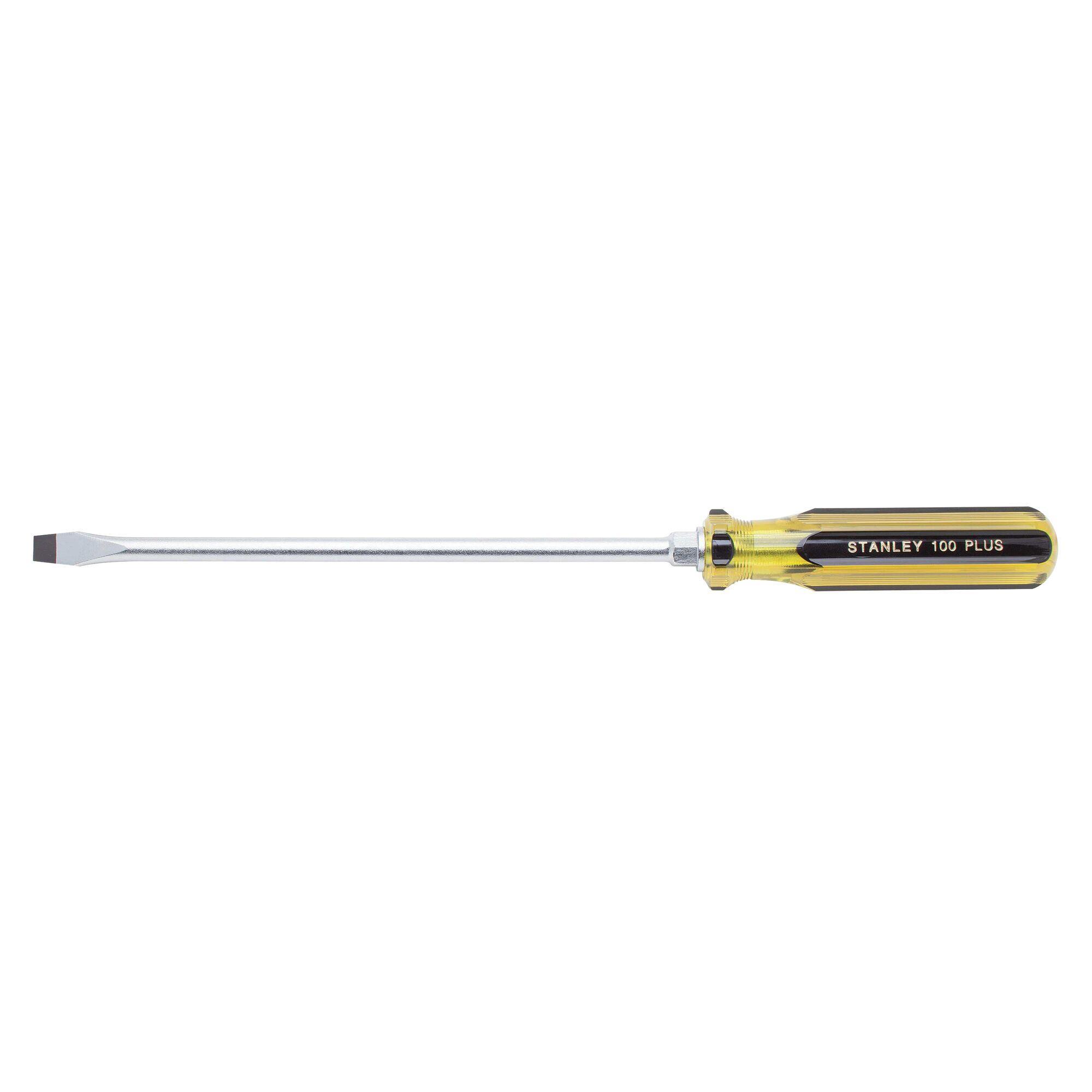 Stanley® 100 PLUS® 66-160-A Screwdriver, 3/8 in Slotted Standard Point, Alloy Steel Shank, 15-1/4 in OAL, Acetate Handle, Polished Chrome