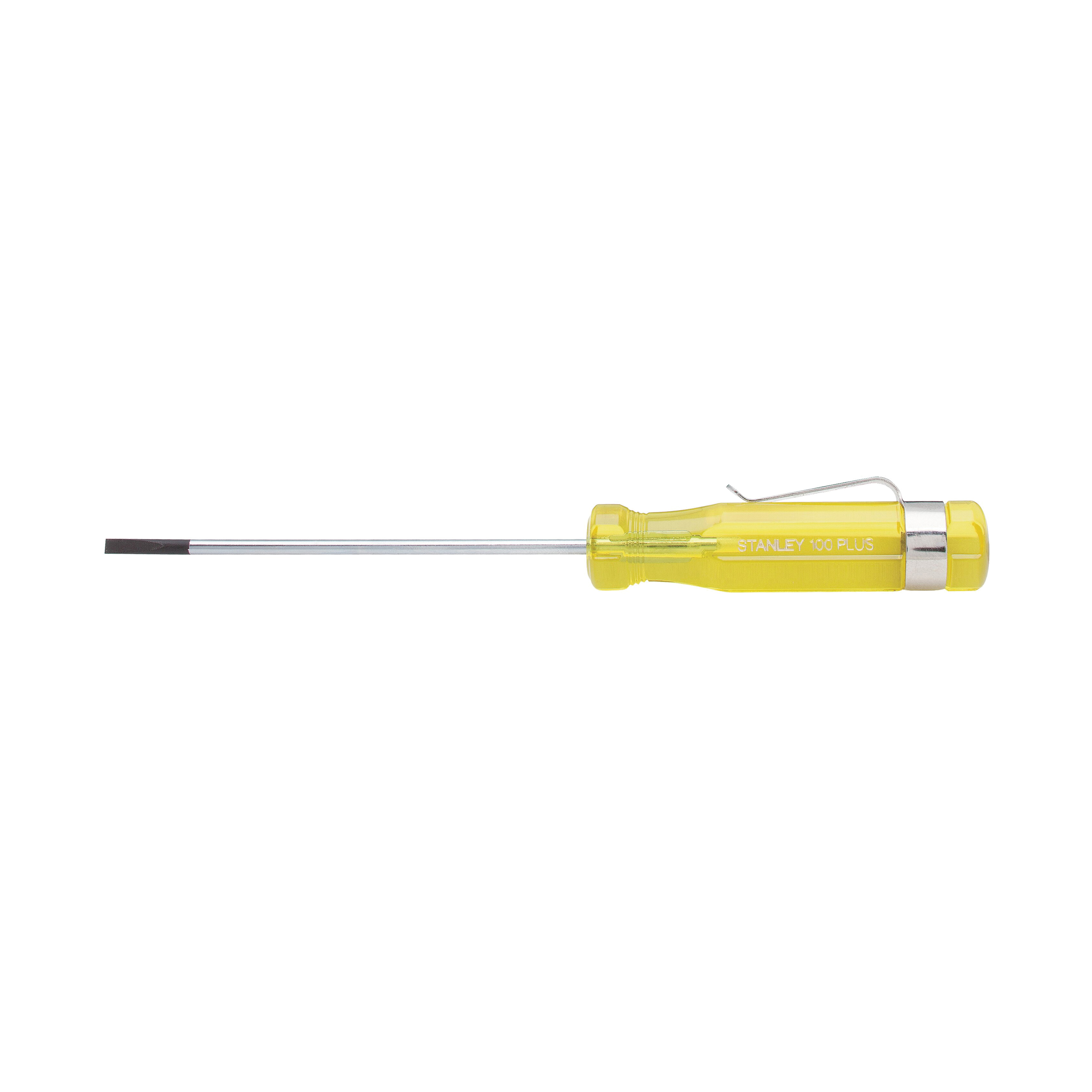 Stanley® 100 PLUS® 66-102-A Pocket Screwdriver, 3/32 in Keystone/Slotted Point, Alloy Steel Shank, 5-1/4 in OAL, Acetate Handle, Polished Chrome